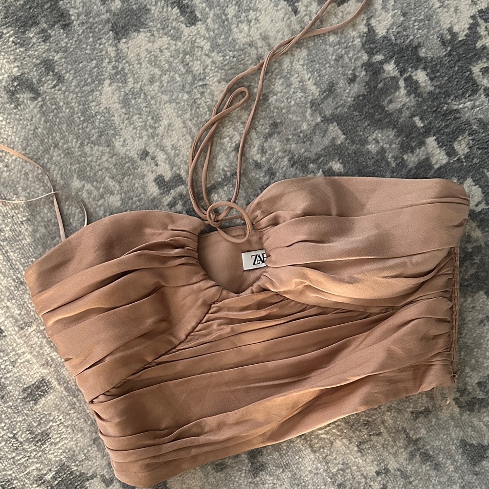 Zara champagne Ruched crop Top